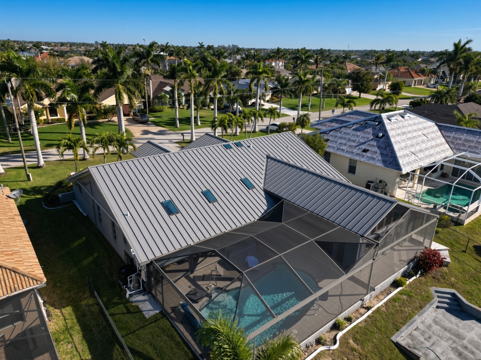 Metal Standing seam & architectural Standing seam Slate Gray roof installed in Cape Coral