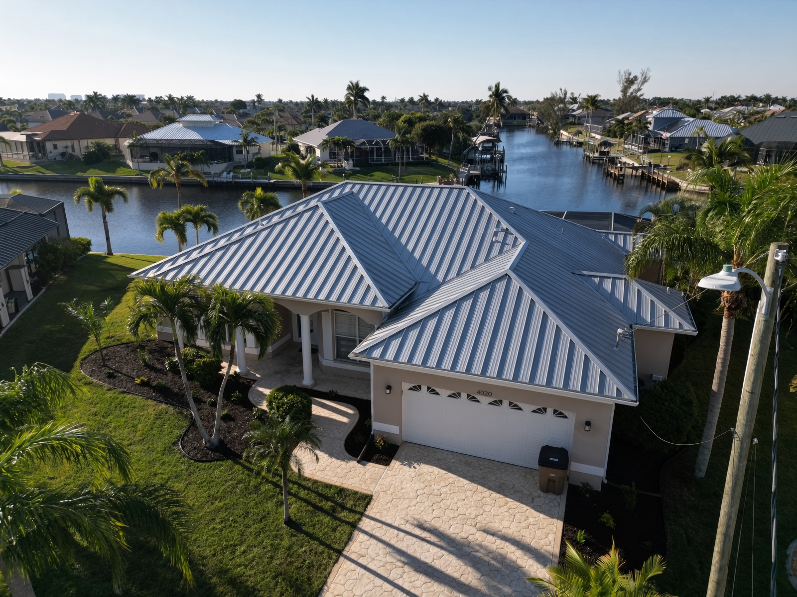Metal Standing seam & architectural Standing seam Silver Metallic roof installed in Cape Coral